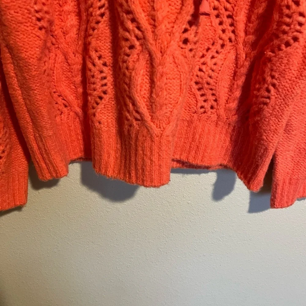 Pilcro Anthropologie Oversized Yarn Knit Cable-Knit Hoodie in Coral L